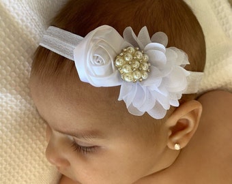 Vintage Rhinestone Pearl Baby Headband Vintage Flower Girl Headband baby hair accessory Baby baptism christening headband Baptism Headband