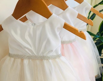 Baptism Baby Dress Tulle Baby Girl Dress Christening Gown White baby girl dress Satin Baby dress rhinestone christening dress baptism gown