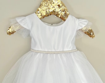 Cap-Sleeves Baptism Dress - Baby Christening Dress - White baby Baby baptême dress Ivory Christening gown flowergirl dress - Cérémonie de baptême