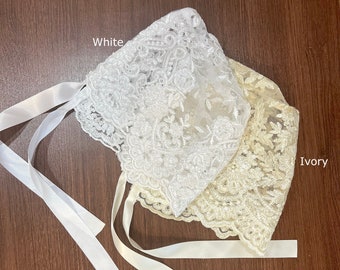 White Baby Bonnet Ivory Baby Bonnet Lace Baby Bonnet Baby Baby girl baptism hat Gorra de bautizo para niños pequeños Gorra de encaje de marfil Bautizo de encaje