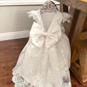 Christening Girls Gown Long Lace Baptism Gown - Baby Girl Dress Christening dress - White baby Baptism Dress - Ivory Baptism dress Toddler