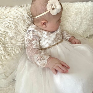 Baby Baptism Dress Lattice embroidered lace dress Baby Christening gown Champagne babygirl dress Christening dress Flowergirl dress gown