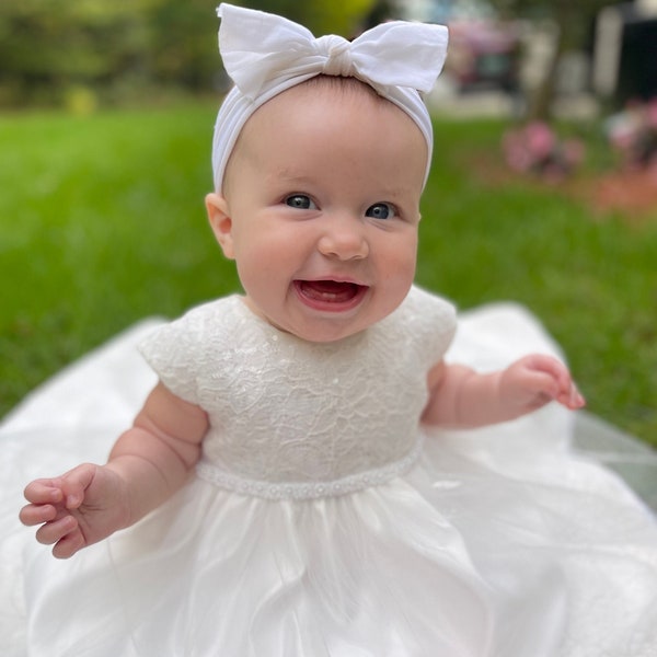 Baby girls Christening Dress flower girl dress baptism Gown White babygirl dress Ivory Baby dress Toddler baptism pearl embellished dress