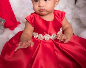 Red Christmas Baby Gown Christmas Baby Dress Girls Holiday Red Dress Flower Girl Dress Baby Formal Dress Christening Dress Baptism Dress