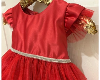 Baby Girl Red Christmas Dress - Baby Holiday Dress - Red Flower Girl Dress - First Birthday Dress - Baby Girl Formal Dress - Red Tutu dress