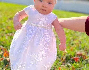 Baptism Baby Dress Pearl Baby Girl Dress Christening Gown White baby girl dress Ivory Baby dress lace christening dress