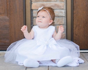 Pearl Vintage Christening Dress - Baby Girl Baptism Dress - white baptism dress pearls flowergirl dress - naming dedicatiom ceremony dress