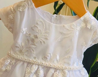 Baptism Baby Dress Pearl Baby Girl Dress Christening Gown White baby girl dress Ivory Baby dress lace christening dress