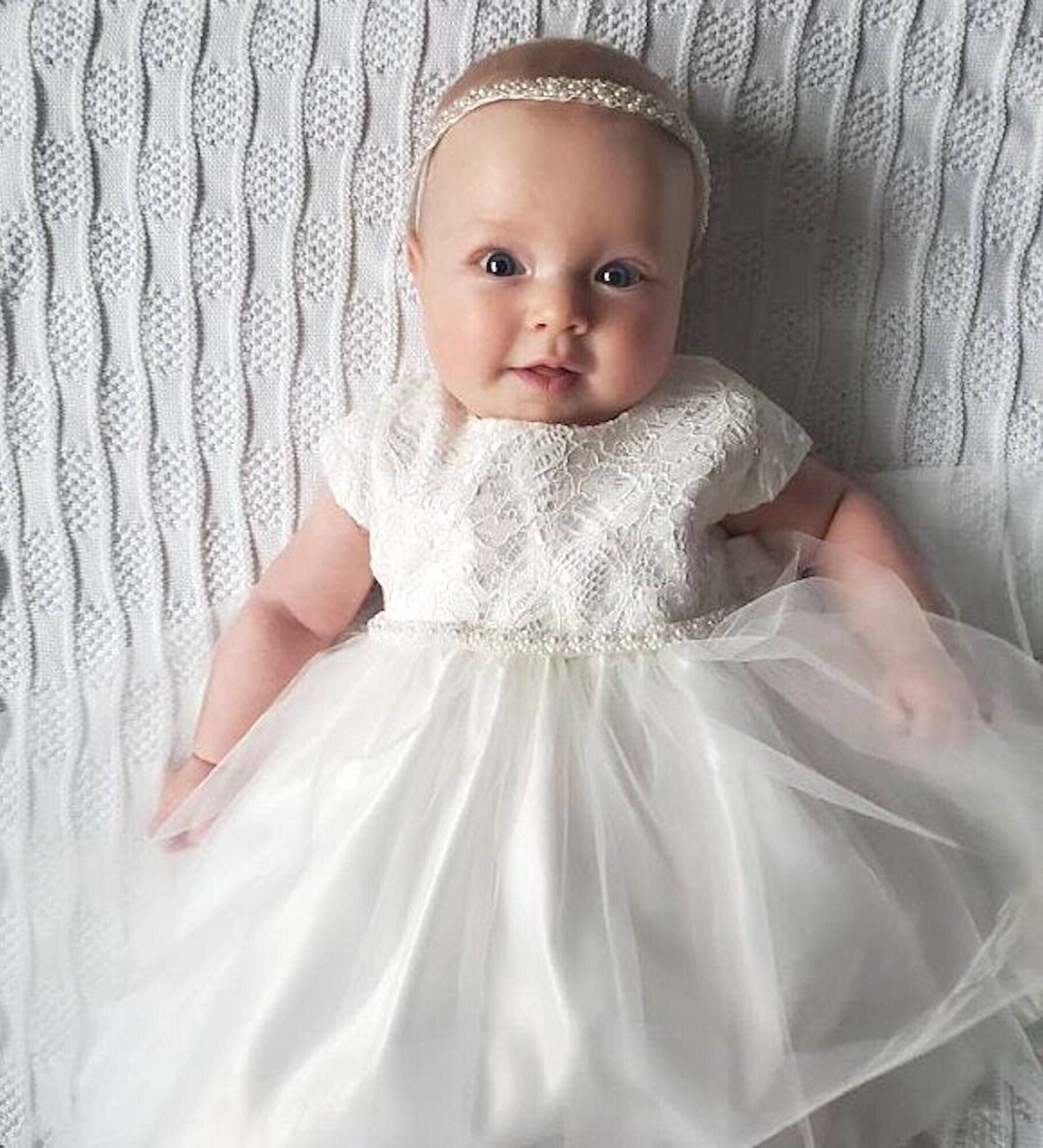 Baby Baptism Gown Flower Girl Dress Christening Dress White Babygirl