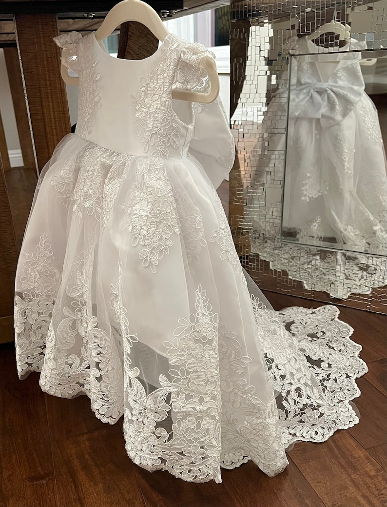 Christening Baby Gown Lace Long Baptism Gown Baby Girl Dress Etsy