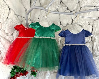 Holiday Dress - Christmas Dress - Baby Girl Christmas Dress - Baby Girl Holiday Photography Dress - Girls Christmas Dress - Tulle Rhinestone