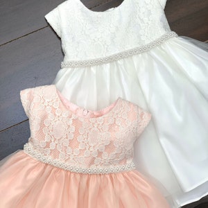 Christening Baby Dress flower girl dress Baptism Gown White baby dress Ivory Babygirl dress Toddler baptism pearl embellished baby dress