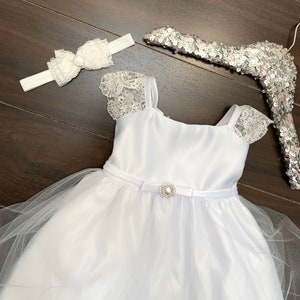 Baptism Baby Dress Pearl embellished BabyGirl Dress Christening Dress White baby girl dress Ivory Baby girl dress lace Flower girl dress