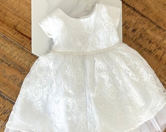 Lace Baptism Baby Dress Pearl embellished baby dress baby Christening Gown girls white lace dress Sage baby Dress Blush flower girl dress