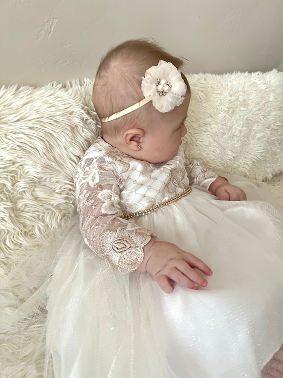 Baby Baptism Dress Lattice Embroidered Lace Dress Baby Christening