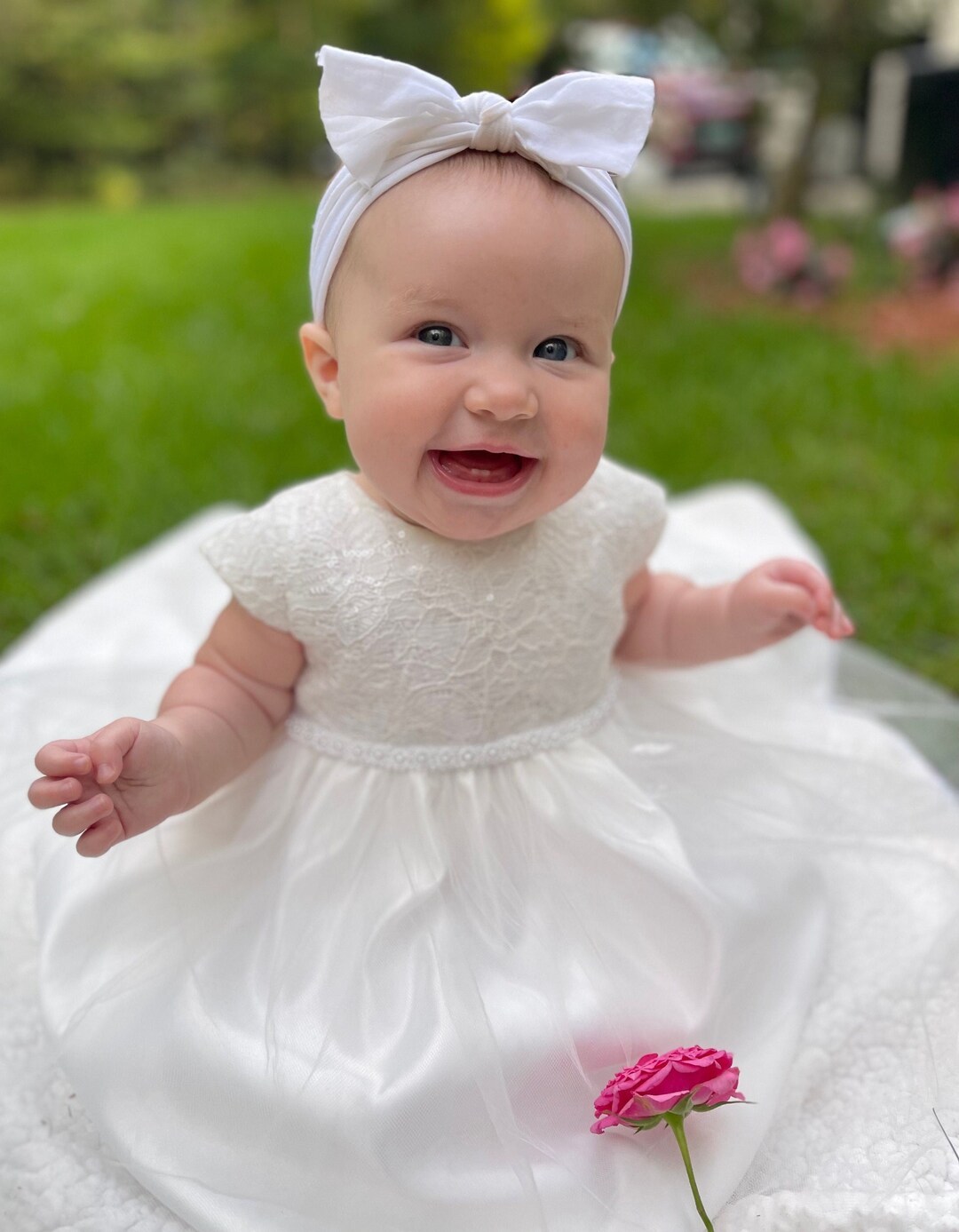 Baby Girls Christening Dress Flower Girl Dress Baptism Gown White