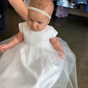 Baby girl baptism Dress flower girl dress Christening Gown White babygirl dress Ivory Baby dress Toddler baptism pearl embellished dress image 8