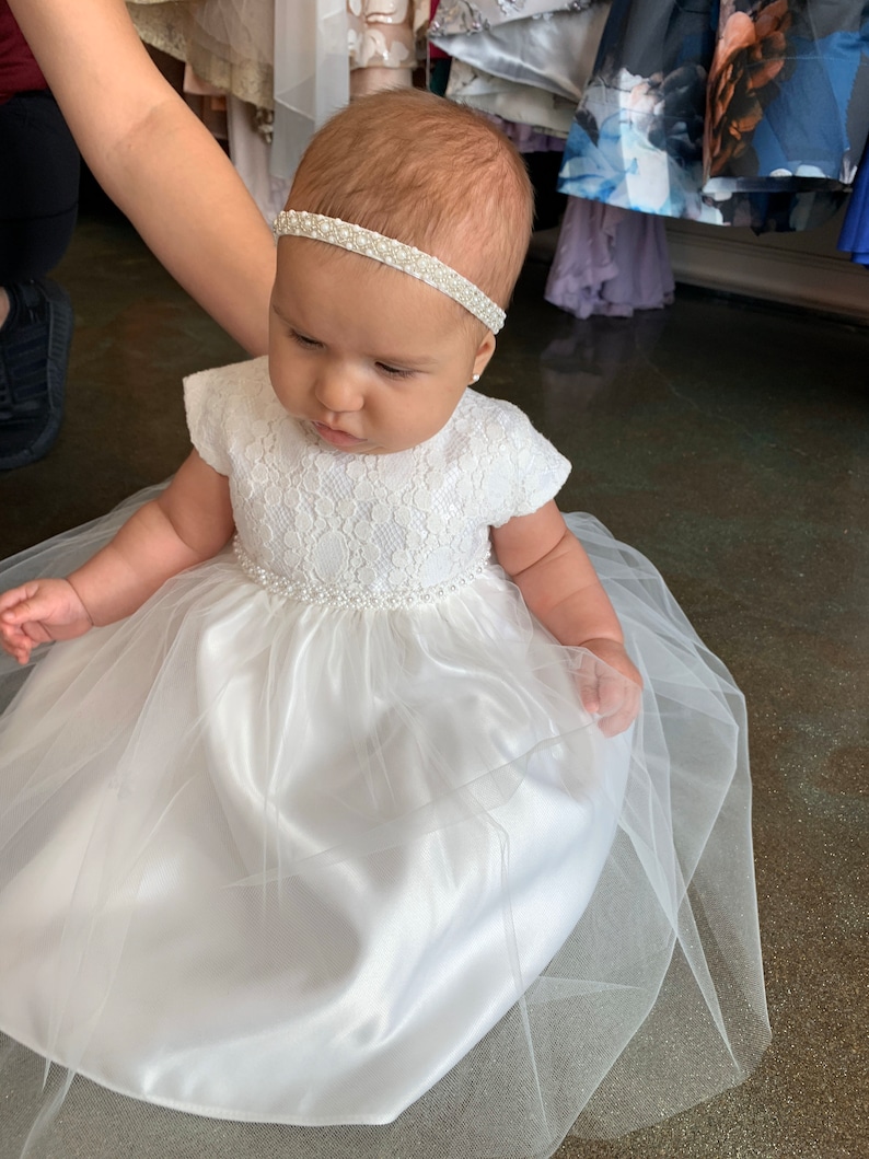 Baby girl baptism Dress flower girl dress Christening Gown White babygirl dress Ivory Baby dress Toddler baptism pearl embellished dress image 8