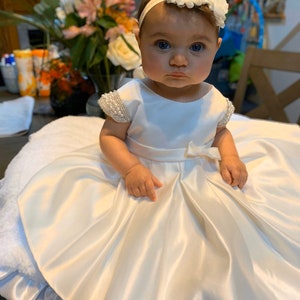 TENTIDE Infant Baby Girl Baptism Dress White Black Cotton Flower Tutu Dress for Christening Birthday Wedding Party 