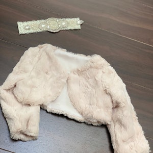 Baby / Toddler Long Sleeve Fur Jacket Fur Shawl Cover Baby Faux Fur Jacket Baby Baptism Christening Fur shawl White Girls shawl Ivory Shawl image 8