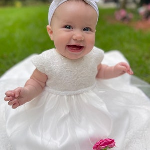 Baby girl baptism Dress flower girl dress Christening Gown White babygirl dress Ivory Baby dress Toddler baptism pearl embellished dress image 2