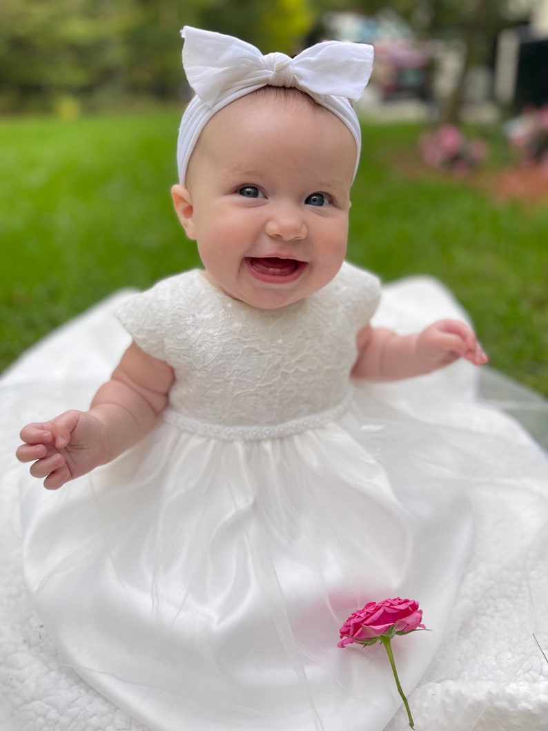 Baby girl baptism Dress flower girl dress Christening Gown White babygirl dress Ivory Baby dress Toddler baptism pearl embellished dress image 2