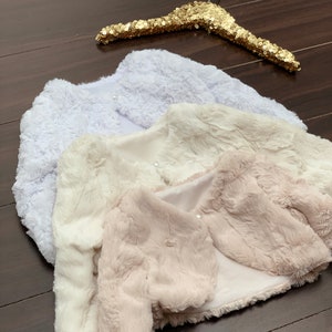 Baby / Toddler Long Sleeve Fur Jacket Fur Shawl Cover Baby Faux Fur Jacket Baby Baptism Christening Fur shawl White Girls shawl Ivory Shawl image 2