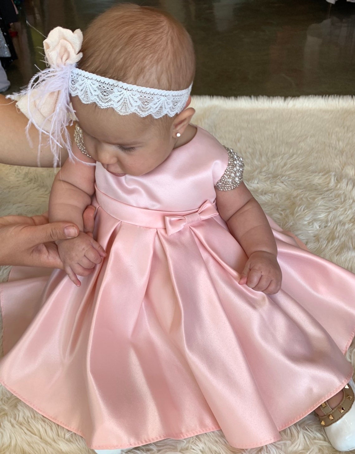 Robe cérémonie bébé fille baptême blanche dentelle tulle organza satin