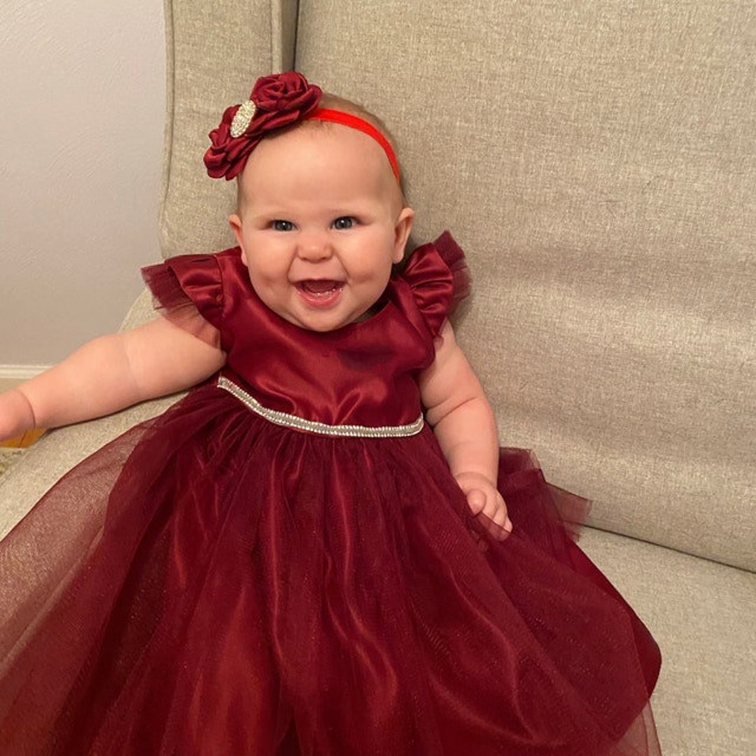 Baby Christmas Dress Red Baby Holiday Dress Burgundy Baby Etsy