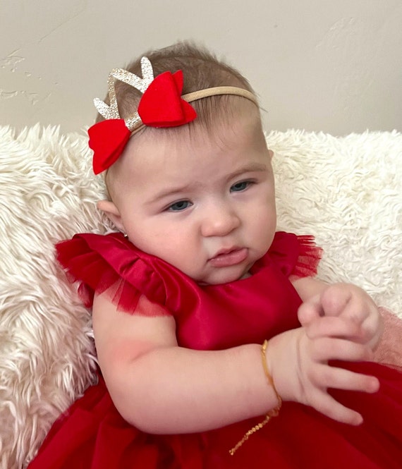 Baby Girl and Toddler Red Bow Handmade Headband Hair Clip