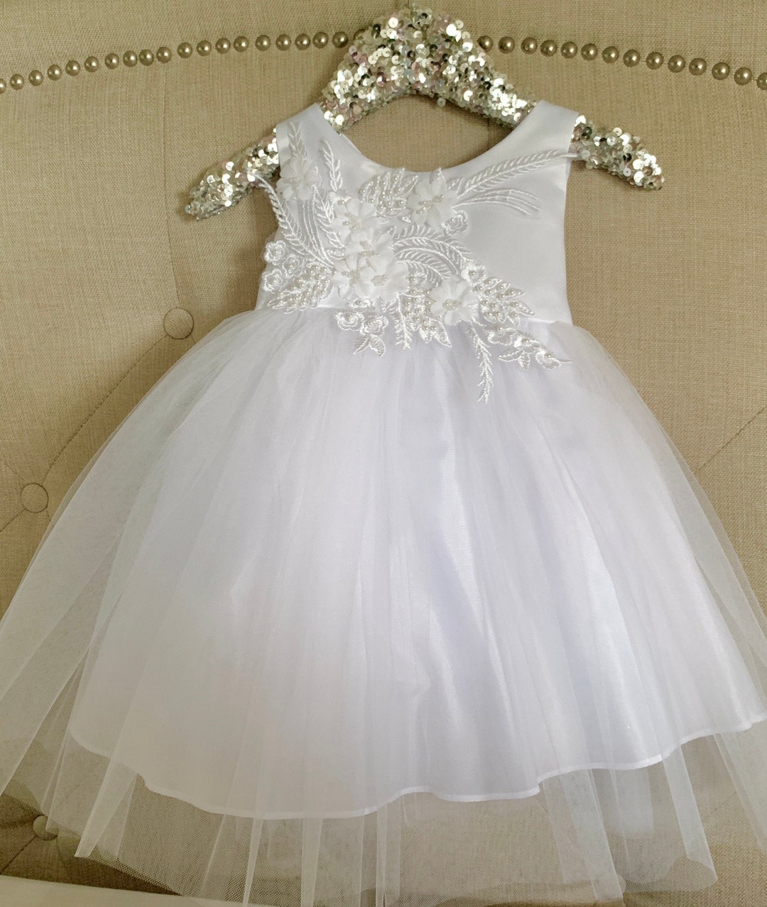 White Floral Applique Baby Baptism Dress Babygirl - Etsy