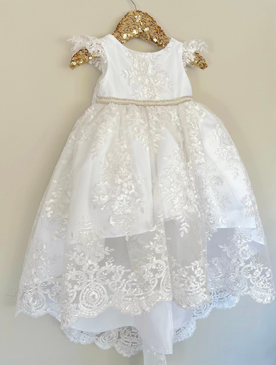 Christening Girls Gown Long Lace Baptism Gown Baby Girl - Etsy