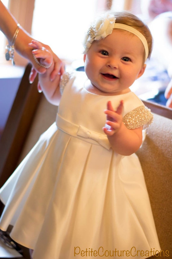 Maeve Baby Girls White Shirred Dress – A Little Lacey