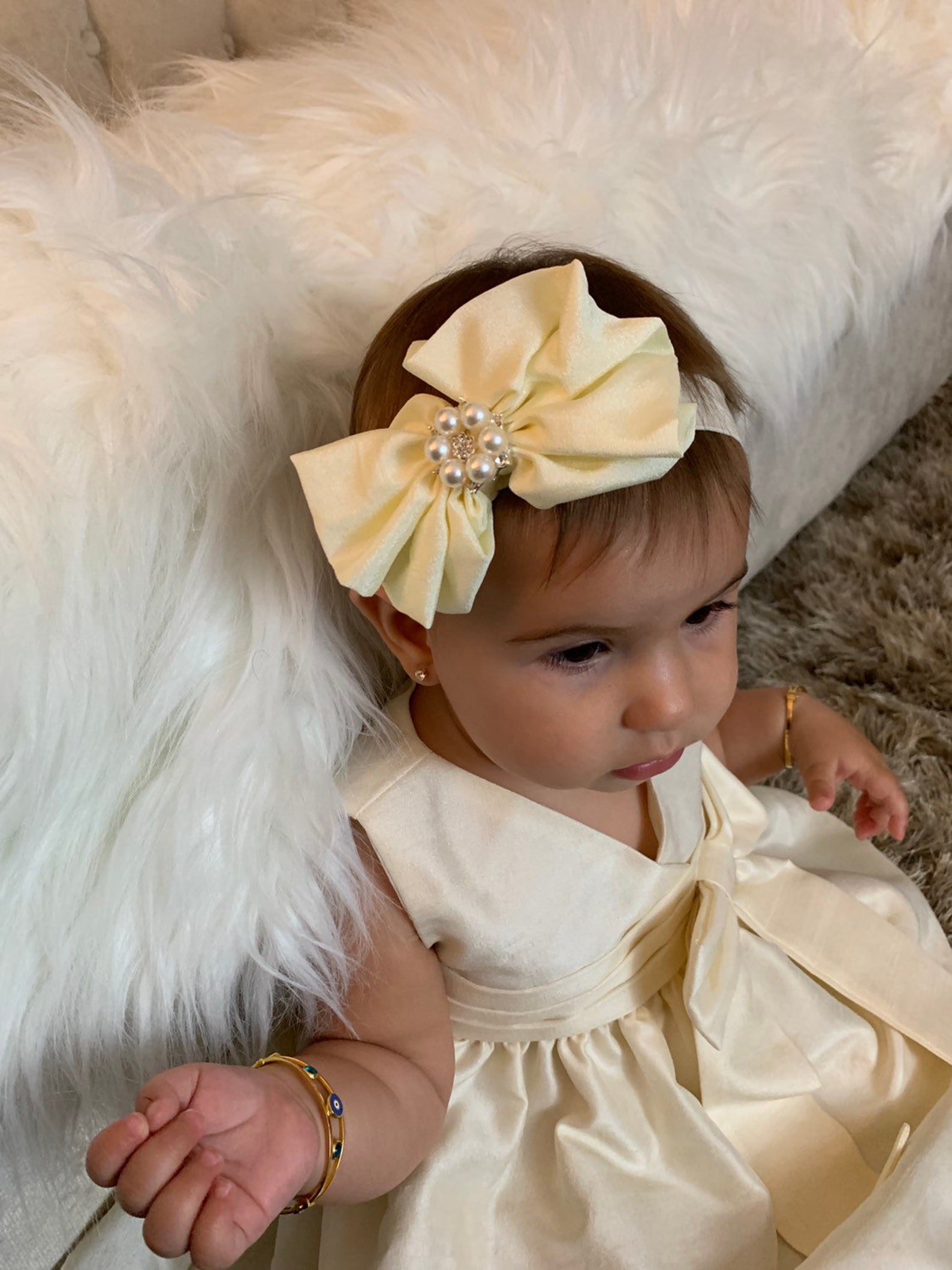 Girls Pearl Headband Ivory Baby Girl Headband White Baptism Etsy