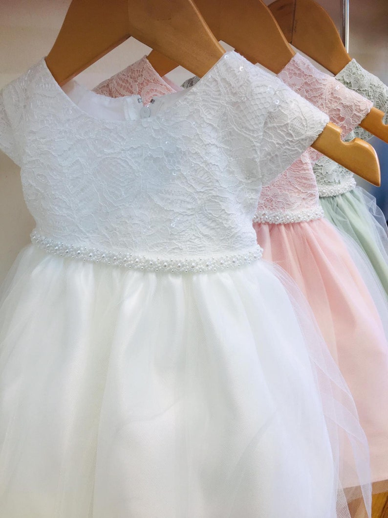 Baby girl baptism Dress flower girl dress Christening Gown White babygirl dress Ivory Baby dress Toddler baptism pearl embellished dress image 4