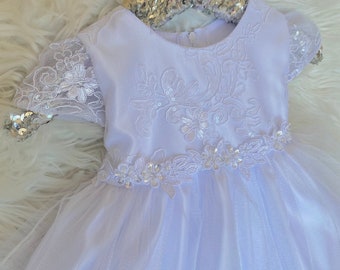 Lace Baptism Baby Dress Pearl Baby Girl Dress Christening Gown White baby girl dress Ivory Baby dress lace christening dress offwhite