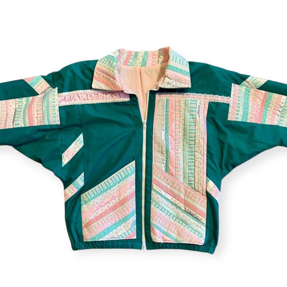 Vintage 1980s Handmade Patchwork Windbreaker – Em… - image 2