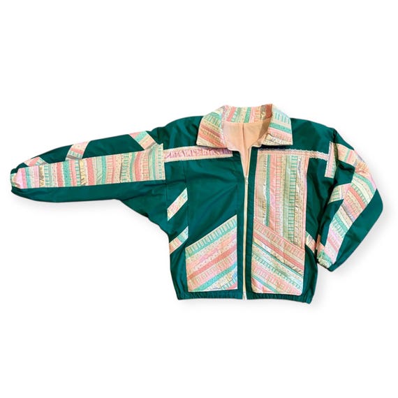 Vintage 1980s Handmade Patchwork Windbreaker – Em… - image 8