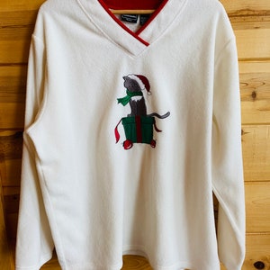 Pullover Kitty V Neck Holiday Sweater