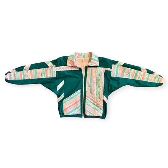 Vintage 1980s Handmade Patchwork Windbreaker – Em… - image 3