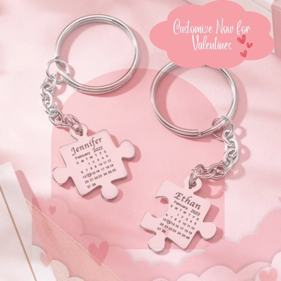 Custom Calendar Keychain Engraved Puzzle Keychain Anniversary Gift for