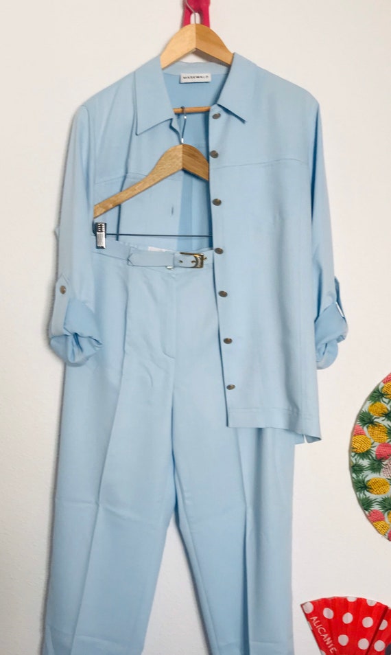 Vintage baby blue women’s trousers suit / by Mark