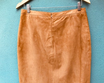 Vintage 1990s Tan Suede A-Line Mini Skirt / High waisted suede mini skirt / Size S-M / Uterque vintage skirt