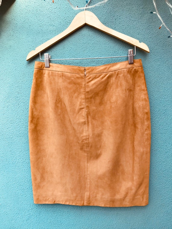 Vintage 1990s Tan Suede A-Line Mini Skirt / High … - image 1