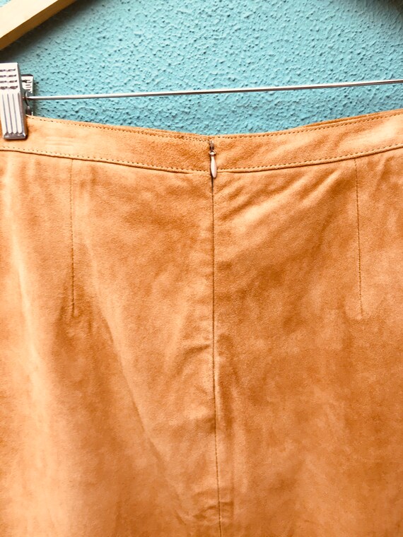 Vintage 1990s Tan Suede A-Line Mini Skirt / High … - image 2
