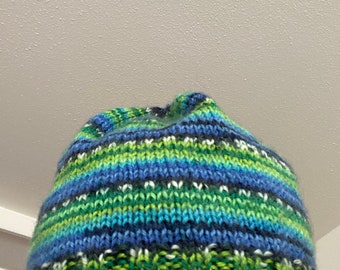 Green and blue Striped beanie