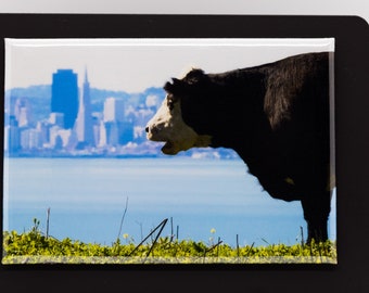 Cow with City View: 2-inch by 3-inch magnet