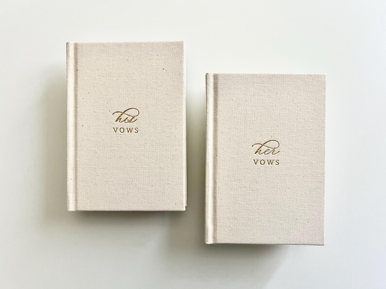His and Her Wedding Vow Books – Set of 2 | Natural Linen Hardcover with Gold Foil