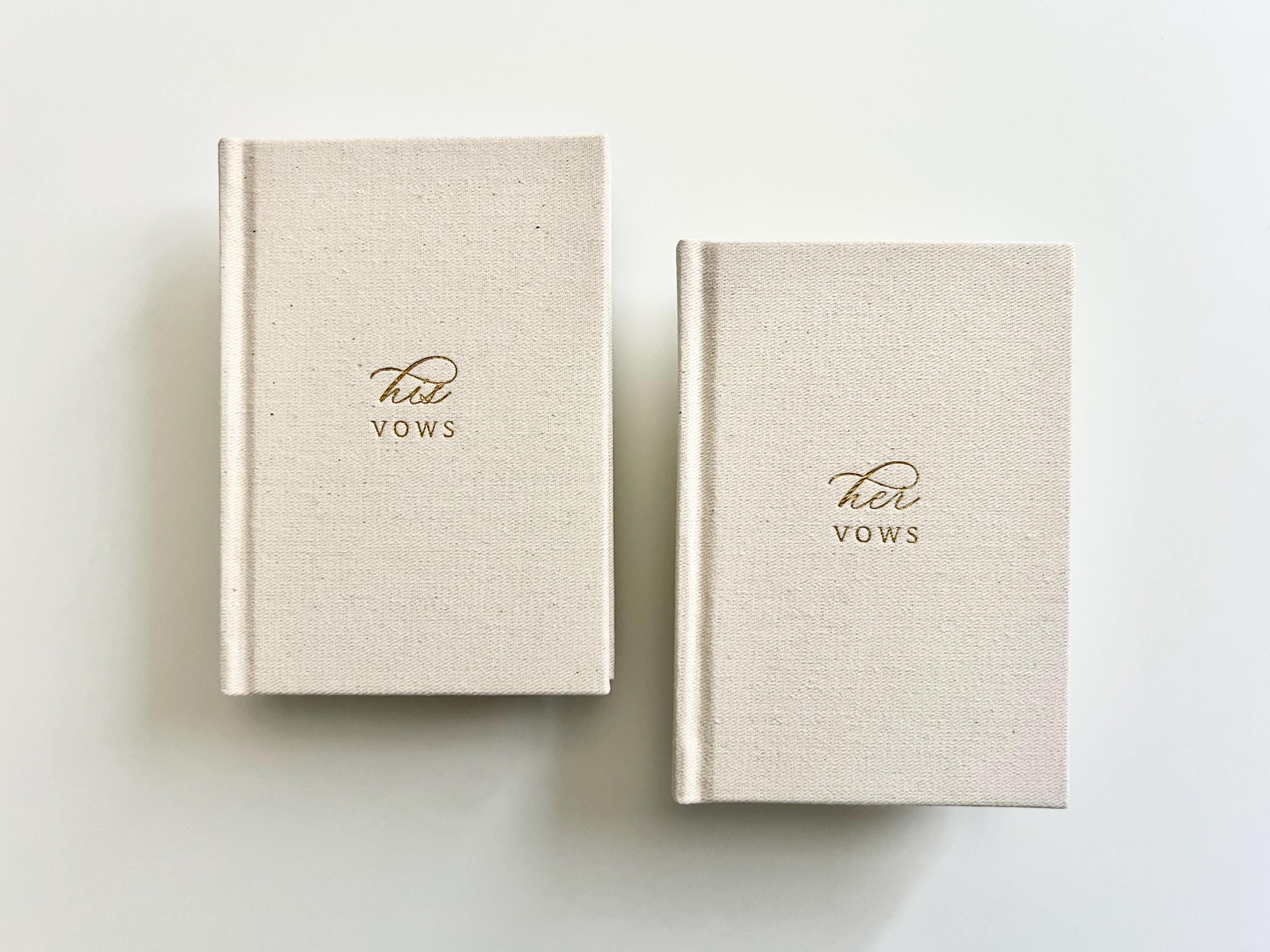 His and Her Wedding Vow Books – Set of 2 | Natural Linen Hardcover with Gold Foil