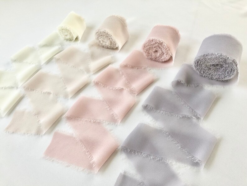 1.5 inch, Frayed Chiffon Ribbon for Floral Bouquets and Wedding Flatlay and Styling, **No Seams, One Continuous Piece** 